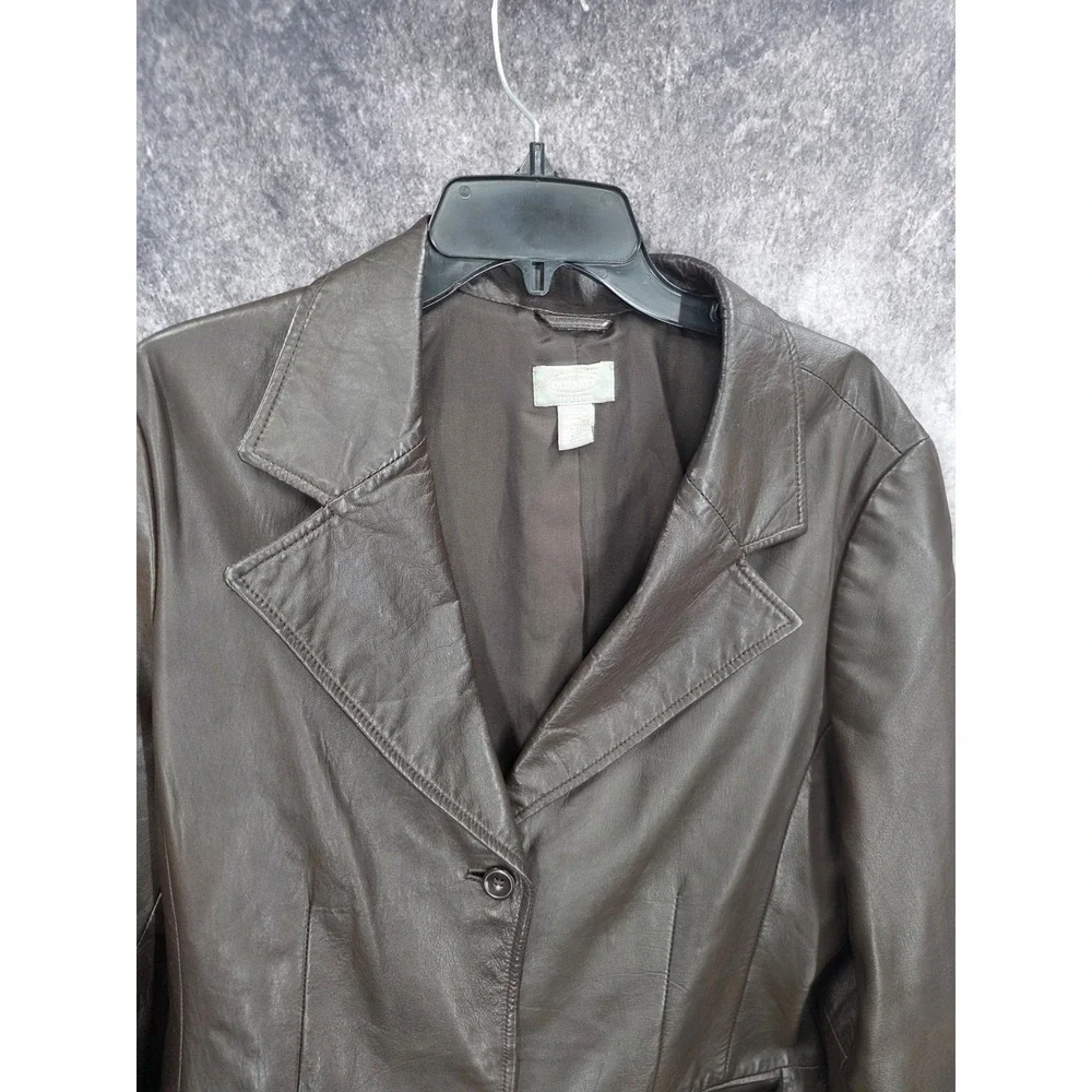 Old Navy Blazer Jacket Womens XL Dark Brown Leather Office Wear Y2K Mob Wife